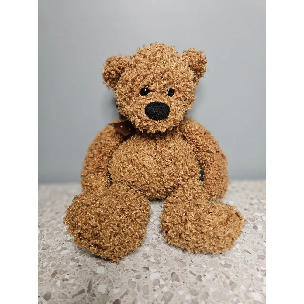 Gund Teddy Bear Brown 41347 Curly Sherpa Fur Satin Bow Plush Stuffed Animal